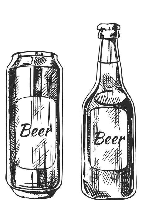 Beer Bottle Drawing, Beer Drawing, Modelo Beer, Bottle Drawing, Animal Drawing, Bottle Openers, Drinking Beer, Beer Can, Drawing Reference