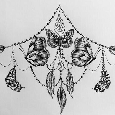 Underboob Tattoo Butterfly, Olivia Fayne Tattoo, Lace Butterfly Tattoo, Sternum Tattoo Design, Tattoo Trend, Tattoo Zeichnungen, Sternum Tattoo, Tattoos Gallery, Tattoo Trends