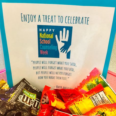 Enjoy a treat to celebrate National School Counseling Week! “I've learned that people will forget what you said, people will forget what you did, but people will never forget how you made them feel.” ― Maya Angelou . . . . #candy #candytreat #enjoyatreat #nscw #nationalschoolcounselingweek #asca #schoolcounselors #masca School Counselor Week Gift Ideas, School Counseling Week Ideas, School Counselor Week Ideas, School Social Work Week, School Counselor Week, Counselor Appreciation Week Ideas Poster, National School Counselor Week, National School Counseling Week Ideas, National School Counseling Week 2024