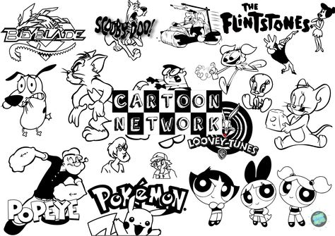 90s Cartoon Characters Drawings, 90 Cartoon Characters Drawing, Cartoon Network Characters Tattoo, Cartoon Network Tattoo Sleeve, All Cartoon Network Characters, 90 Cartoon Tattoos, Cartoon Network Sketches, 90s Drawings Ideas, Cartoon Network Characters Drawings