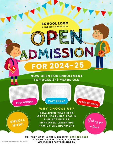 School Admission Flyer Design, School Flyer Design Templates, School Advertisement Poster Design, Admission Open Poster, School Admission Poster Design, Back To School Flyer Design, Sky Banner, School Event Flyer, Banner School