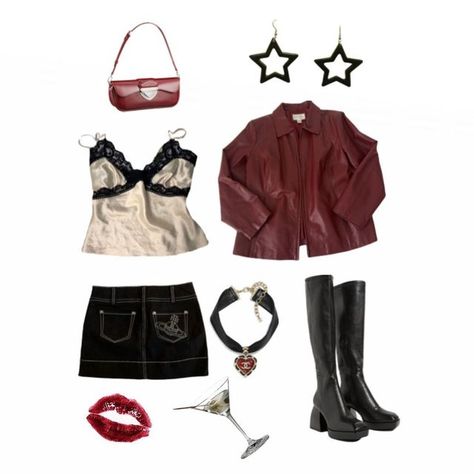 Leather Aesthetic Outfit, Star Girl Aesthetic Outfits, Dark Red Outfit, Leather Aesthetic, Rock Star Outfit, Top Clothing Brands, Instagram Cool, Clueless Outfits, Aesthetic Outfit