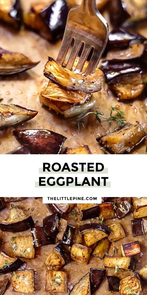 *NEW* Flavorful, satisfying plus easy to make, this roasted eggplant is a perfect example of how tender and delicious roasted veggies can be! #roastedeggplant #lowcarbroastedeggplant #ketosidedish #lowcarbsidedish Eggplant Roasted, Racheal Ray, Oven Roasted Zucchini, Roasted Broccolini, Seasonal Salad, Eggplant Dishes, Roasted Onions, Roasted Eggplant, Roast Eggplant