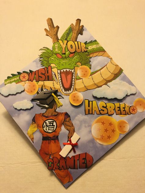 Jojo Graduation Cap, Dragon Ball Z Graduation Cap, Dragon Ball Graduation Cap, Jujutsu Kaisen Graduation Cap, Cap Decoration Graduation Anime, Anime Graduation Cap, Graduate Ideas, Cap Decoration Graduation, Creative Graduation Caps