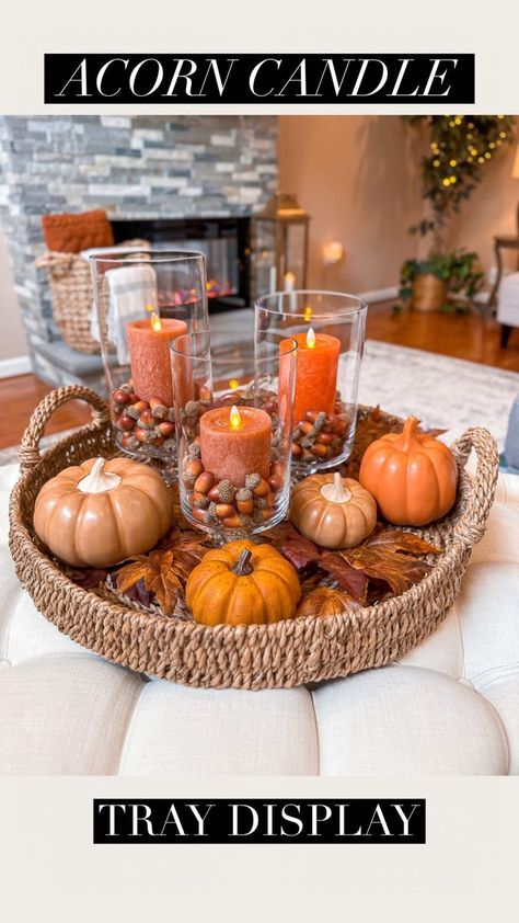 Thrifting Decor, Acorn Candle, Artie Shaw, Korean Bedroom, Thanksgiving Table Settings Simple, Fall Acorns, Fall Coffee Table, Candle Arrangements, Easy Fall Decor