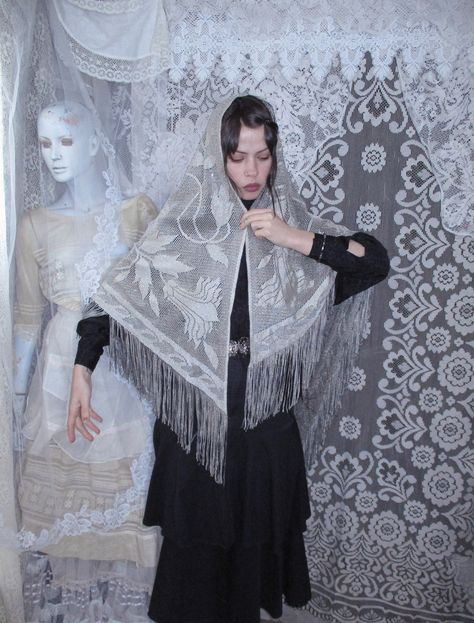 80s Fringe, Piano Scarf, Fringe Shawl, White Fringe, Shawls And Wraps, Boho Bohemian, Vintage Clothing, Floral Lace, Portland