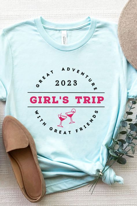 Planning a girls vacation? Get this cute matching girls trip shirt for your next girls vacation or weekend trips. It is sure to draw attention! These unisex shirts are soft and comfortable, perfect for travel. #girlstrip #girlsvacation #girlsweekend #travel #vacation Girls Trip Tshirt Ideas, Trip Shirts Ideas, Girls Trip Shirts Ideas, Girls Weekend Shirts, Travel Tshirt, Hot Tee, Adventure Girl, Best Trip, Trip Shirts