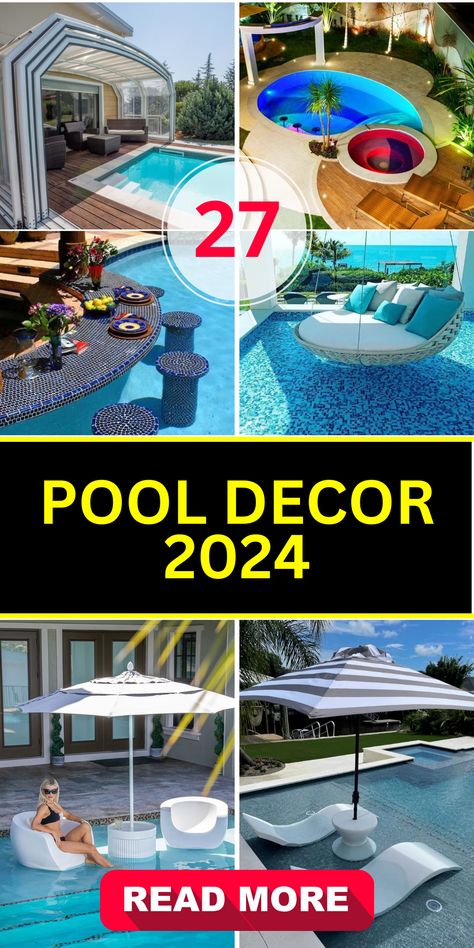 27 Trending Pool Decor Ideas for 2024 - Transform Your Backyard! - placeideal.com Poolside Decorating Ideas Backyard, Pool Patio Decorating Ideas Inspiration, 2024 Pool Trends, Decorating Pool Area, Pool Deck Furniture Ideas, Pool Side Decorating Ideas, Poolside Decorating Ideas, Pool Patio Decorating Ideas, Pool Decor Ideas