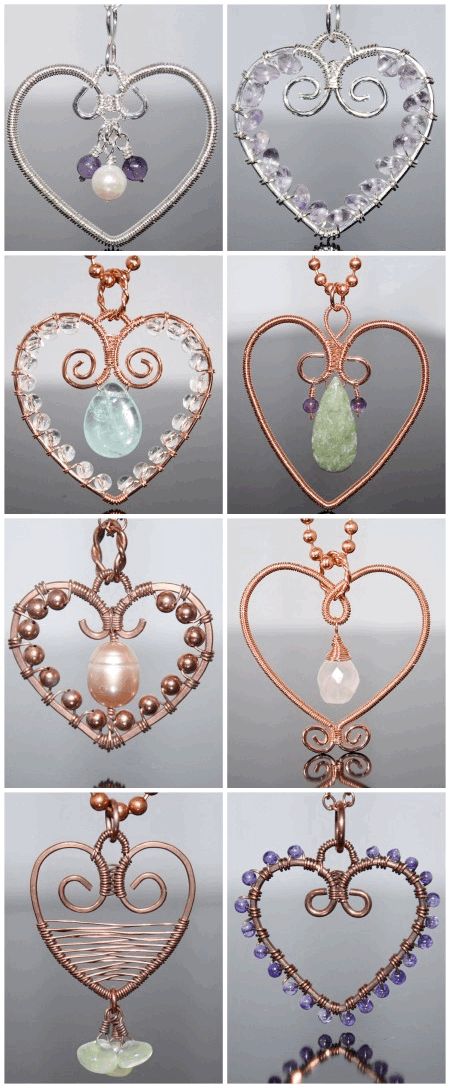 by Shirin. (Boston, Virginia USA)    When I created my first wire heart, I enjoyed it so much that I decided to challenge myself and create as many unique heart designs as my imagination would Wire Heart, Wire Wrap Jewelry Designs, Diy Heart, Wire Wrapping Diy, Wire Wrapped Jewelry Diy, Wire Jewelry Making, Bijoux Fil Aluminium, Jewerly Making, Wire Jewelry Designs