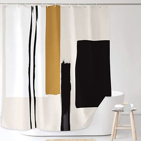 Neutral Bathroom, Plastic Shower Curtain, Abstract Shower Curtain, Painting Minimalist, Modern Shower Curtains, Boho Shower Curtain, Bathroom Shower Curtain, White Shower Curtain, White Shower