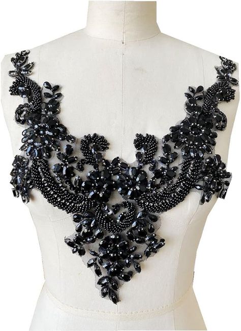 Amazon.com: Handmade Rhinestones lace Applique handsewing Beads Trim Patches Neckline for Dress Clothes Accessory (Black) : Arts, Crafts & Sewing Wedding Dress Collar, Sequin Accessories, Beaded Headpiece, Applique Flowers, Wedding Dress Evening, Wedding Motifs, For Wedding Dress, Beaded Neckline, Rhinestone Appliques