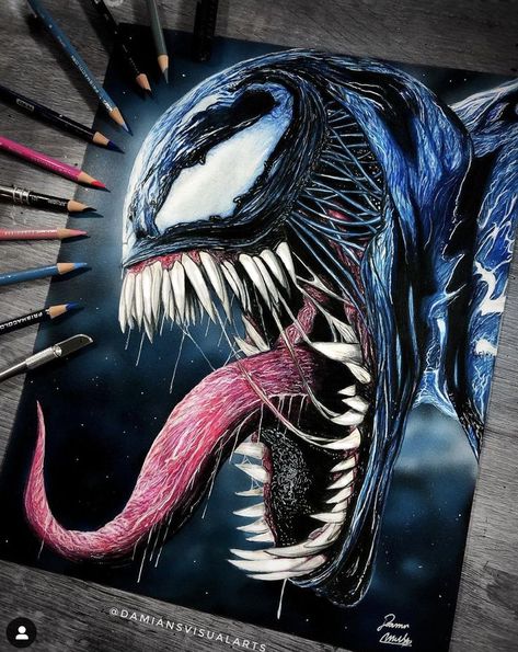 Venom Drawing, Marvel Art Drawings, Venom Art, Prismacolor Art, Tattoo Art Drawings, Color Pencil Art, Drawing Prints, Realistic Drawings, Marvel Art