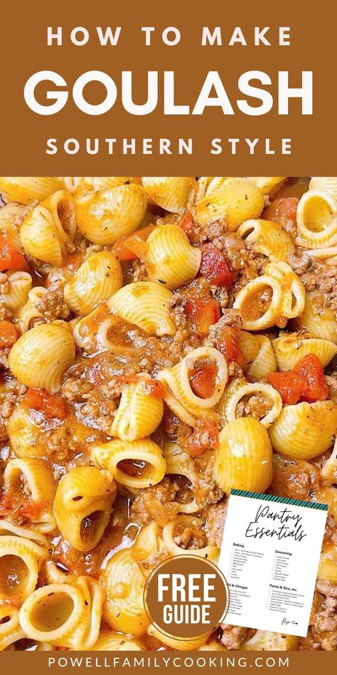 The best Southern goulash recipe that's perfect for a hearty family meal. This classic dish combines tender beef, rich tomato sauce, and savory spices for a comforting and delicious dinner. Easy to make and sure to please everyone. Southern Goulash, How To Make Goulash, Southern Recipes Dinner, Goulash Recipe, Comforting Dinner, Southern Recipes Soul Food, Goulash Recipes, Cooking Challenge, Simple Green Salad