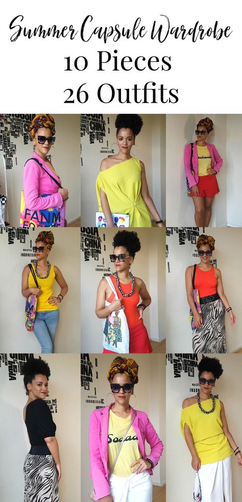 Colourful Summer Outfits 2023, Colorful Capsule Wardrobe 2023, Capsule Wardrobe Summer Work, Colourful Capsule Wardrobe, 10 Piece Capsule Wardrobe, Colorful Outfit Ideas, Colorful Summer Outfits, Airport Outfit Summer, Colorful Wardrobe