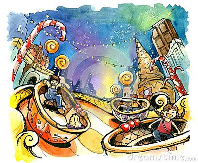 amusement park illustration | Stock Photo: Theme park, amusement park illustration fun summer Amusement Park Illustration, Tea Cup Ride, Storybook Art Illustrations, Photo Theme, Park Illustration, Carnival Art, Modern Art Canvas Painting, Drawing Competition, Theme Parks Rides