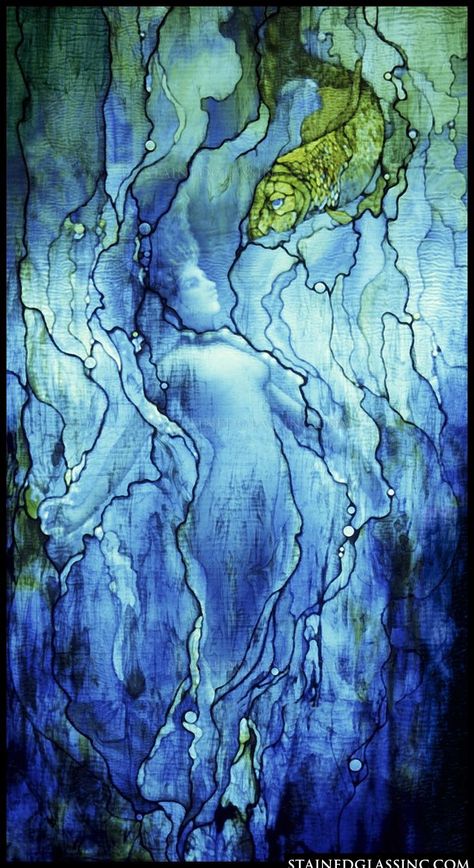 Stained Glass Mermaid, Stained Glass Fish, Glass Mermaid, Underwater Scene, Field Museum, Condo Ideas, Beautiful Windows, Glass Fish, Stained Glass Window