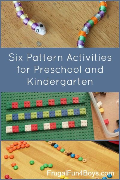 Six pattern activities for 4-6 year olds - I love how these use materials from around the house! Patterns Preschool, School Table, Preschool Patterns, Math Patterns, Prek Math, Pattern Activities, Activities For Preschoolers, Activities For Preschool, Kindergarten Math Activities