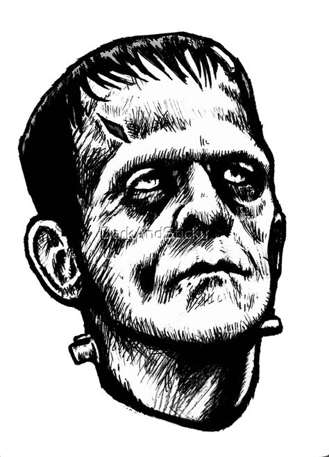 Frankenstein Line Art, Frankenstein Tattoo Stencil, Frankenstein Monster Tattoo, Dracula Tattoo Ideas, Frankenstein Tattoo Simple, Frankenstein Tattoo Traditional, Traditional Frankenstein Tattoo, Frankenstein Tattoo Ideas, Frankenstein Black And White