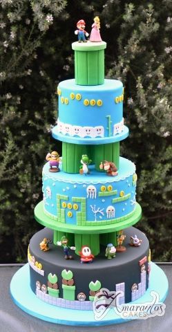 Super Mario Cake, Mario Cake, Three Tier Cake, Three Tier, Tiered Cakes, Kids Cake, Bday Party, Super Mario, Cake Decorating