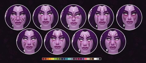 Sims 4 World Of Warcraft, Sims 4 World Of Warcraft Cc, World Of Warcraft Night Elf, Elf Eyebrow, Elf Face, Sims 4 Studio, Facial Tattoos, Night Elf, Face Tattoos