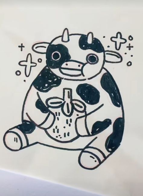 Cute Cow Doodle, Cow Doodle, Cow Drawing, Cute Cow, A Cow, Mini Drawings, Sketchbook Art Inspiration, Doodle Drawings, Funky Art