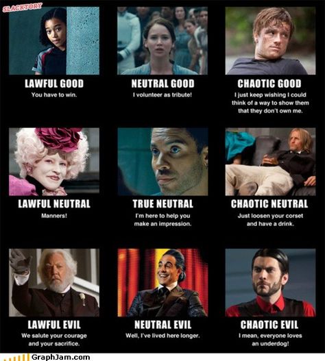 Alignment chart. Don't totally agree with all of them, but still pretty good. Volunteer As Tribute, Alignment Chart, Hunger Games Memes, Mocking Jay, I Volunteer As Tribute, Hunger Games Fandom, Hunger Games Humor, Hunger Games 3, Hunger Games Series