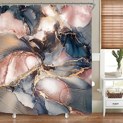 Navy Blue Bathroom Decor, Dark Shower Curtain, Marble Shower Curtain, Navy Blue Bathrooms, Purple Shower Curtain, Gold Bathroom Decor, Eclectic Wallpaper, Rose Gold Ombre, Blue Bathroom Decor