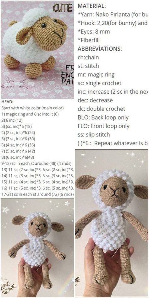 Amigurumi Piglet Free Crochet Pattern - Crochet.msa.plus 940 Free Pattern Crochet, Crochet Sheep, Easy Knitting Projects, Baby Pattern, Pola Amigurumi, Bunny Crochet, Cute Sheep, Oita, A Sheep