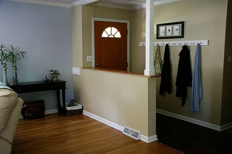 entry half wall. Great to divide off a big space. Entry Half Wall, Living Room Designs Indian Apartments, Living Room Kitchen Divider, Half Wall Ideas, Living Room Designs Indian, Indian Apartment, Indian Living Room, Indian Living Rooms, Rooms Design