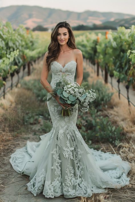 10 Sage Green Wedding Dresses For Your Inspiration! – fashionbylina.com Sage Green Wedding Dresses, Sage Wedding Dress, Sage Green Wedding Dress, Green Wedding Dresses, Sage Green Dress, Western Wedding Dresses, Dream Wedding Decorations, Sage Wedding, Vintage Wedding Theme