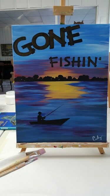 Gone Fishing by L Conley Fishing Clip Art, Painting Ideas Easy Simple, Painting Ideas Easy, Wine And Canvas, Crafts Painting, Western Paintings, Lake Painting, Simple Canvas Paintings, Cute Canvas Paintings