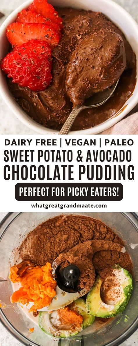 Sweet Potato Avocado, Potato Avocado, Healthy Chocolate Pudding, Sweet Potato Chocolate, Avocado Chocolate Pudding, Chocolate Pudding Recipes, Avocado Chocolate, Vegan Kids, Hidden Veggies