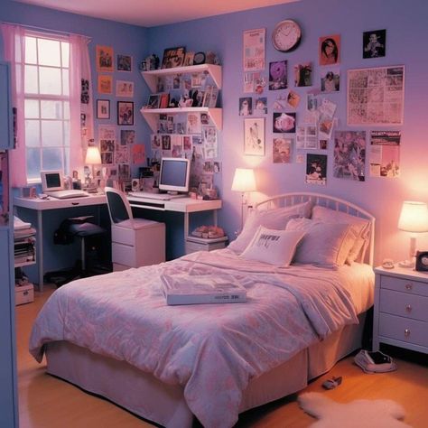 Y2K Room Decor Idea 👄🎀🪩💜 #y2k #y2kaesthetic #y2kroom #y2kroomdecor #y2kdecor #aestheticroom #bedroomdesign 2000s Bedroom Aesthetic, 2000s Room Decor, Y2k Room Aesthetic, Y2k Aesthetic Room, Room Decor Y2k, 2000s Room, Y2k Room Decor, Y2k Room, Creative Room