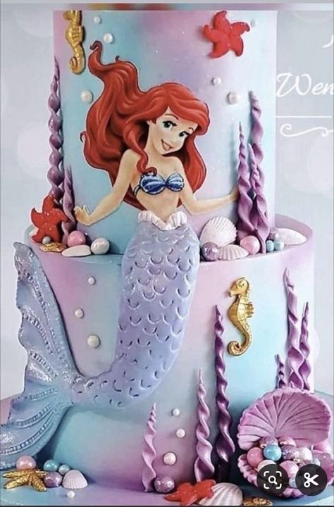 Ariel The Mermaid Cake, Mermaid Birthday Party Cakes, Arial Birthday Cake, Birthday Cake Ariel Mermaid, Mermaid Themed Birthday Cake, Ariel Birthday Cake Ideas, Little Mermaid 4th Birthday Party, Cake Ariel Mermaid, Little Mermaid 3rd Birthday Party