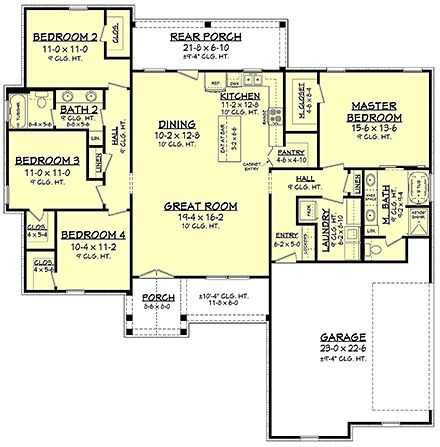 House Plan 56704 - Farmhouse Style with 1850 Sq Ft, 4 Bed, 2 Bath American Style House, Porch Storage, Craftsman Farmhouse, Country Craftsman, Garage Plan, Farmhouse Style House Plans, Attic Spaces, One Story Homes, Farmhouse Plan