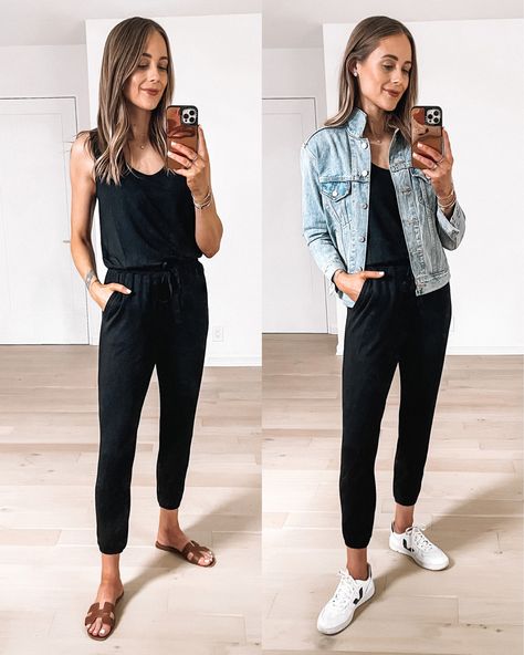 Jumpsuit And Sneakers Outfit, Black Jumpsuit Outfit, Veja Esplar, Sneaker Outfits Women, One Piece Jumper, Fall 2014 Fashion, Spring Styles, Amy Jackson, Effortless Outfit