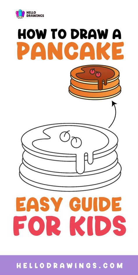 How to Draw a Pancake | Step by Step Guide for Kids Pancake Art For Kids Easy, How To Draw Pancakes Step By Step, How To Draw Pancakes, Pancake Recipe Drawing, Pancake Hacks Tips, Pancake Art Challenge, Pancakes Easy, Food Drawing, Drawing Skills