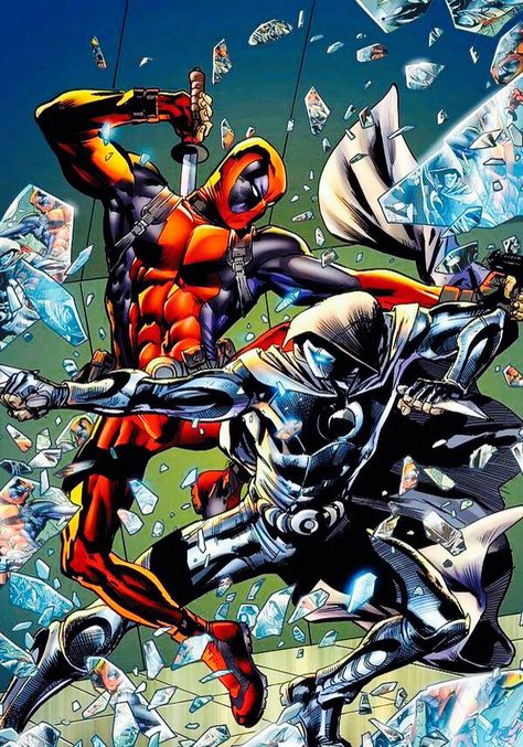 Deadpool vs Moon Knight, this would be an interesting fight! Bryan Hitch, Marvel Knights, Marvel Moon Knight, Comics Anime, Deadpool Wallpaper, Avengers Wallpaper, Marvel Deadpool, Marvel Vs, Moon Knight