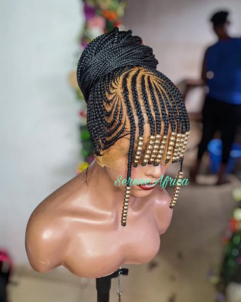 Full lace cornrow braid wig with beads. Hand Fans For Wedding, Braid Wig, Feed In Braids Hairstyles, Girl Hairstyle, Wig For Black Women, Lace Braid, Box Braid Wig, Feed In Braid, Braided Wig