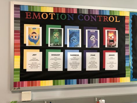 Emotions Control Bulletin Board: Inside Out Social Awareness Bulletin Board, Inside Out Emotions Bulletin Board, Emotion Control Bulletin Board, Reset Rooms For School, Inside Out School Ideas, Feelings Bulletin Board Ideas, Inside Out 2 Bulletin Board, Inside Out Bulletin Board Ideas, Emotions Bulletin Board