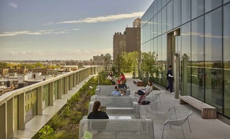 The rooftop terrace at the new Columbia University School of Nursing Terraced Landscaping, Terrace Building, School Of Nursing, Outdoor Space Design, Rooftop Design, Best Nursing Schools, Rooftop Terrace Design, Roof Trusses, University School