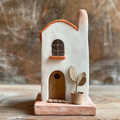 These miniature houses are a delightful addition to any collection of miniatures or dollhouse accessories. Clay Doll House, Ceramic Houses Pottery, Clay Buildings, Loft Apartments, Clay Products, Clay House, Mini Mundo, Pottery Houses, Air Dry Clay Projects