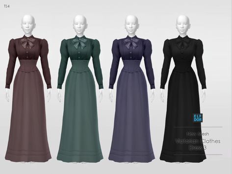 Victorian Clothes Set - Dress 3 - ELFDOR Victorian Mods Sims 4, Sims4 Cc Victorian, Sims 4 19 Century Cc, Sims 3 Victorian Cc, Ts4 Cc Victorian Clothes, Sims 4 Old Clothes, Elfdor Sims 4 Cc, Sims 4 Cc Clothes Victorian, Sims 4 Cc Victorian Dress