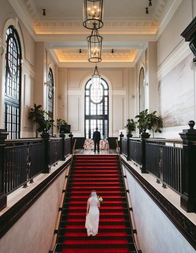 Sagamore Pendry Baltimore Wedding, Wedding Steps, Walking Up Stairs, Baltimore Inner Harbor, Bride And Groom First Look, Groom First Look, Harbor Wedding, Wedding First Look, Indoor Event