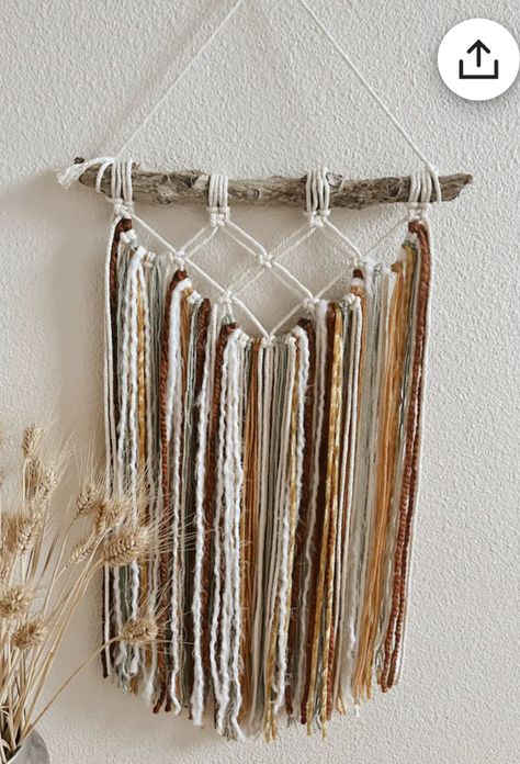 Macrame On Driftwood, Spring Macrame, Minimalist Embroidery, Boho Yarn, Hoop Wall Art, Artsy Crafts, Boho Macrame Wall Hanging, Yarn Hanging, Fiber Wall Art