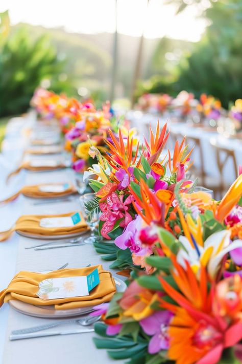 29 Luau Party Ideas for an Unforgettable Tropical Bash Love Island Decor, Tropical Prom Theme, Bali Themed Party, Hawaiian Bridal Shower Ideas, Hawaiian Baby Shower Theme, Albania Wedding, Thai Dinner Party, Tropical Table Setting, Summer Sunset Wedding