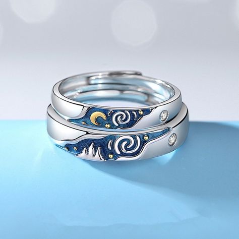 Creative Van Gogh's Starry Sky Couple Ring, Trendy Best Friend Gift, Adjustable Matching Promise Ring, Cartoon Rings, Gift for Her, Jewelry #MatchingRingSet #CouplesRingSet #VanGoghRingSet #VanGoghJewellery #AdjustableRing #PromiseRingSet #SunAndMoonRings #PromiseRings #RomanticGift #HappyRing Sweat Couple, Matching Promise Rings, Oil Drip, Sun And Moon Rings, Bracelet Couple, Couples Ring Set, Costume Jewelry Rings, Night Style, Mens Anniversary Gifts