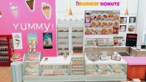 Baskins Robbins 🍦🍨 | Dunkin' Donuts 🍩🥤 Dunkin Donat, Around The Sims 4, Donut Signs, Lotes The Sims 4, Sims Games, Baskin Robbins, Sims Cc, The Sims, Sims 4