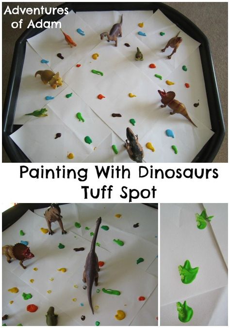 Dinosaur Crafts For Kids, Dinosaurs Eyfs, Tuff Tray Ideas Toddlers, Dinosaur Painting, Tuff Spot, Dinosaurs Preschool, Eyfs Activities, Nursery Activities, Dinosaur Activities