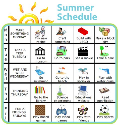 Add a little structure to your summer with a picture schedule. This one is super easy to edit so you can make it right for your family. Kids Summer Schedule, Picture Schedule, Minimalist Bullet Journal, Summer Schedule, Summer Fun For Kids, Kids Schedule, Summer Learning, Summer Fun List, Printable Activities For Kids